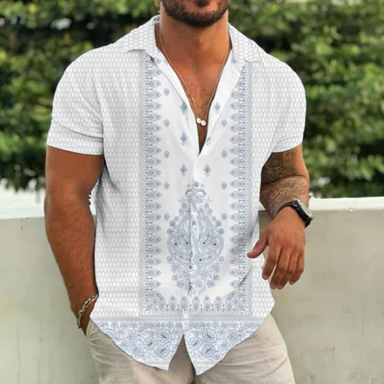 Best OUKU Men's Ethnic Shirt Boho Shirt Short Sleeve Tropical Fashion Hawaiian Casual Holiday Beach Summer Spring Turndown Print Button-Down Black Yellow Army Green Red Blue