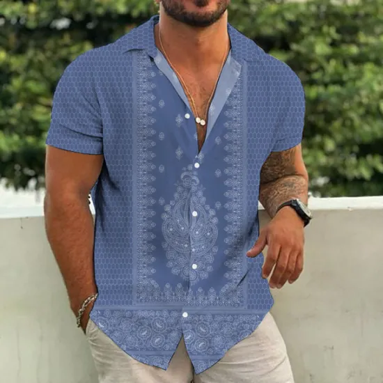 Best OUKU Men's Ethnic Shirt Boho Shirt Short Sleeve Tropical Fashion Hawaiian Casual Holiday Beach Summer Spring Turndown Print Button-Down Black Yellow Army Green Red Blue