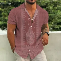 Best OUKU Men's Ethnic Shirt Boho Shirt Short Sleeve Tropical Fashion Hawaiian Casual Holiday Beach Summer Spring Turndown Print Button-Down Black Yellow Army Green Red Blue