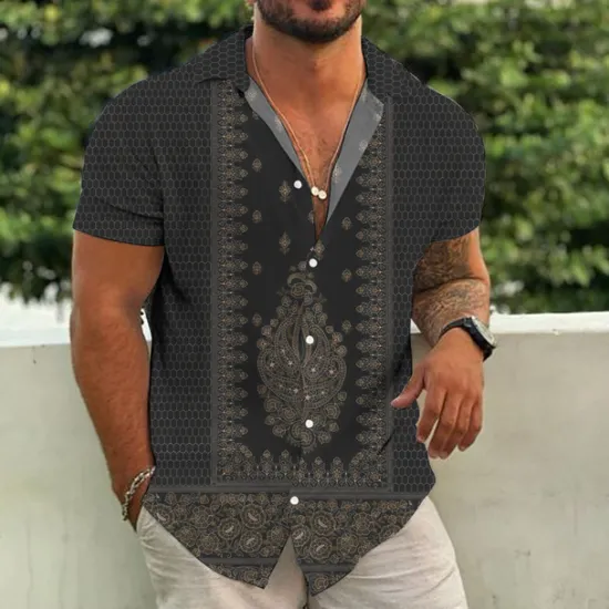 Best OUKU Men's Ethnic Shirt Boho Shirt Short Sleeve Tropical Fashion Hawaiian Casual Holiday Beach Summer Spring Turndown Print Button-Down Black Yellow Army Green Red Blue