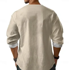 Discount OUKU Men's Ethnic Shirt Button Up Shirt Henley Shirt Long Sleeve Casual Tribal Vacation Casual Holiday Summer Spring Fall Collarless V Neck Print Beige