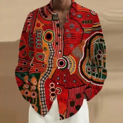 Best OUKU Men's Ethnic Shirt Long Sleeve Vintage Tribal Daily Wear Going out Fall & Winter Turndown Print Button-Down Burgundy Blue Brown