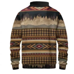 Hot OUKU Men's Ethnic Sweatshirt Sweatshirt Long Sleeve Sweatshirt Stand Collar Daily Ethnic Print Holiday Buttons Winter Spring & Fall Brown
