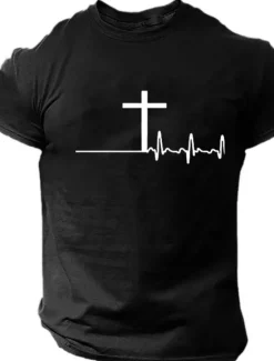 Best OUKU Men's Faith T Shirt Tee Top Cotton Short Sleeve Graphic Shirt Black White Red Comfortable Tee Sports Outdoor Holiday Fashion Designer Clothing