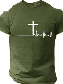 Best OUKU Men's Faith T Shirt Tee Top Cotton Short Sleeve Graphic Shirt Black White Red Comfortable Tee Sports Outdoor Holiday Fashion Designer Clothing