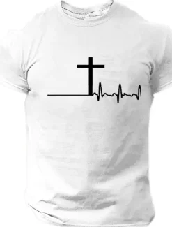 Best OUKU Men's Faith T Shirt Tee Top Cotton Short Sleeve Graphic Shirt Black White Red Comfortable Tee Sports Outdoor Holiday Fashion Designer Clothing