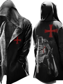 Sale OUKU Men's Faith Winter Coat Fleece Jacket Coat Thermal Warm Vintage Abstract Daily Wear Going out Pocket Print Fall & Winter Hooded Long Sleeve Red Green