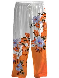 Sale OUKU Men's Fashion Casual Floral 3D Print Mid Waist Casual Regular Fit