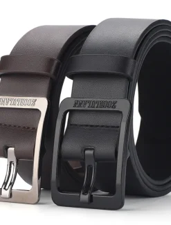 Best OUKU Men's Faux Leather Belt Frame Buckle Black Coffee Alloy Retro Traditional Plain Daily Wear Going out Weekend