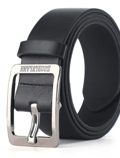 Best OUKU Men's Faux Leather Belt Frame Buckle Black Coffee Alloy Retro Traditional Plain Daily Wear Going out Weekend