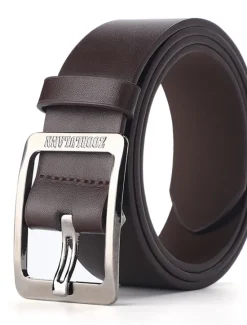 Best OUKU Men's Faux Leather Belt Frame Buckle Black Coffee Alloy Retro Traditional Plain Daily Wear Going out Weekend