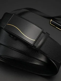 Hot OUKU Men's Faux Leather Belt Ratchet Belt Red Faux Leather leatherette Fashion Party Work Solid Color Office / Career Daily Wear Black