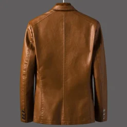Sale OUKU Men's Faux Leather Jacket Pea Coat Blazer Outdoor Daily Wear Warm Button Pocket Fall Winter Plain Fashion Streetwear Lapel Regular Wine Black Coffee Jacket