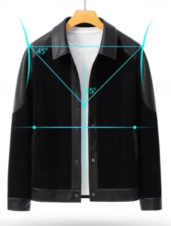 Outlet OUKU Men's Faux Leather Jacket Corduroy Jacket Transition Jacket Casual Jacket Vacation Daily Warm Pocket Fall & Winter Plain Fashion Classic Lapel Regular Jacket Black