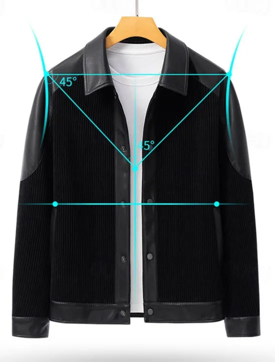 Outlet OUKU Men's Faux Leather Jacket Corduroy Jacket Transition Jacket Casual Jacket Vacation Daily Warm Pocket Fall & Winter Plain Fashion Classic Lapel Regular Jacket Black