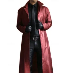 Online OUKU Men's Faux Leather Jacket Transition Jacket Trench Coat Long Trench Coat Vacation Daily Fall & Winter PU Leather Thermal Warm Windproof Outerwear Clothing Apparel Fashion Classic Plain Pocket Lapel