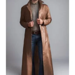 Online OUKU Men's Faux Leather Jacket Transition Jacket Trench Coat Long Trench Coat Vacation Daily Fall & Winter PU Leather Thermal Warm Windproof Outerwear Clothing Apparel Fashion Classic Plain Pocket Lapel