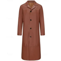 Online OUKU Men's Faux Leather Jacket Transition Jacket Trench Coat Long Trench Coat Vacation Daily Fall & Winter PU Leather Thermal Warm Windproof Outerwear Clothing Apparel Fashion Classic Plain Pocket Lapel