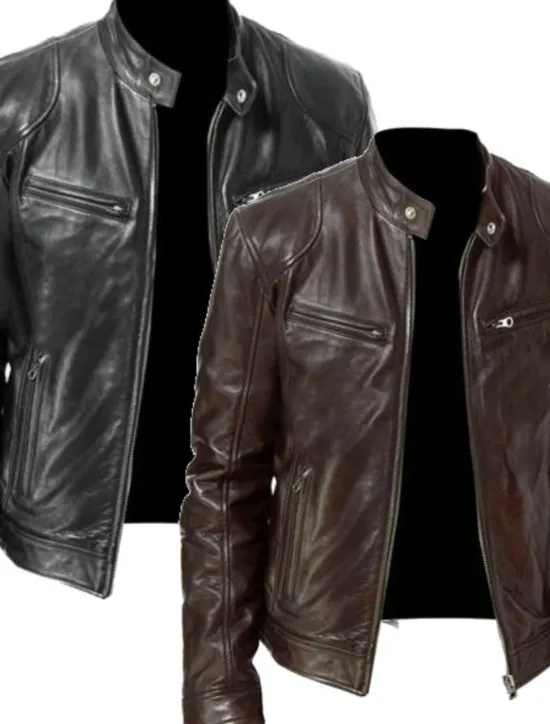 Outlet OUKU Men's Faux Leather Jacket Transition Jacket Biker Jacket Motorcycle Jacket Daily Thermal Warm Rain Waterproof Fall & Winter Solid Colored Stand Collar Regular Regular Fit Silver Black White Yellow
