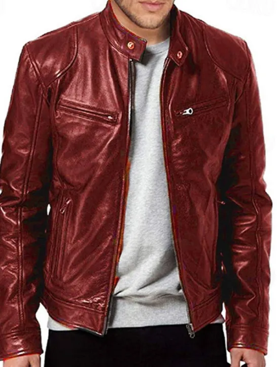 Outlet OUKU Men's Faux Leather Jacket Transition Jacket Biker Jacket Motorcycle Jacket Daily Thermal Warm Rain Waterproof Fall & Winter Solid Colored Stand Collar Regular Regular Fit Silver Black White Yellow