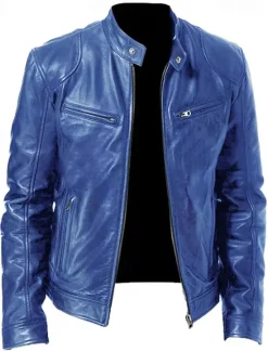 Outlet OUKU Men's Faux Leather Jacket Transition Jacket Biker Jacket Motorcycle Jacket Daily Thermal Warm Rain Waterproof Fall & Winter Solid Colored Stand Collar Regular Regular Fit Silver Black White Yellow