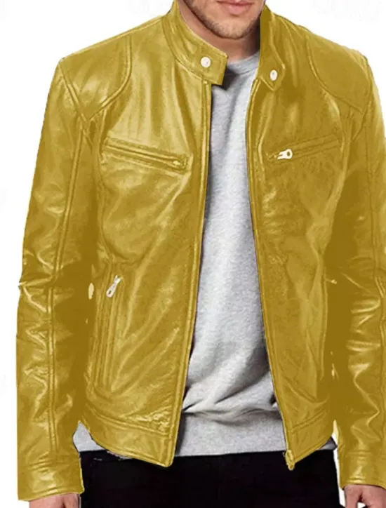 Outlet OUKU Men's Faux Leather Jacket Transition Jacket Biker Jacket Motorcycle Jacket Daily Thermal Warm Rain Waterproof Fall & Winter Solid Colored Stand Collar Regular Regular Fit Silver Black White Yellow