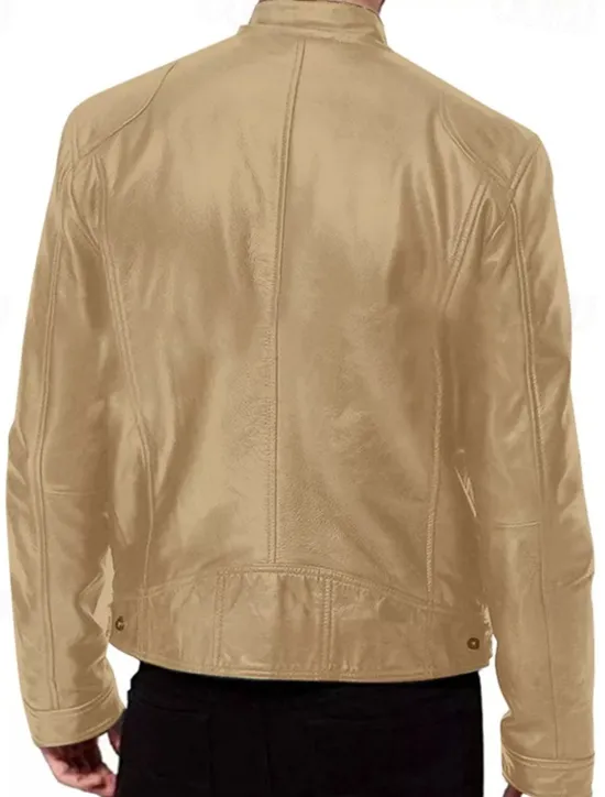 Outlet OUKU Men's Faux Leather Jacket Transition Jacket Biker Jacket Motorcycle Jacket Daily Thermal Warm Rain Waterproof Fall & Winter Solid Colored Stand Collar Regular Regular Fit Silver Black White Yellow