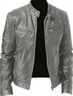 Outlet OUKU Men's Faux Leather Jacket Transition Jacket Biker Jacket Motorcycle Jacket Daily Thermal Warm Rain Waterproof Fall & Winter Solid Colored Stand Collar Regular Regular Fit Silver Black White Yellow