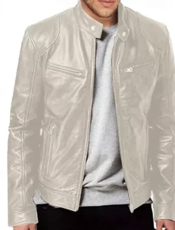 Outlet OUKU Men's Faux Leather Jacket Transition Jacket Biker Jacket Motorcycle Jacket Daily Thermal Warm Rain Waterproof Fall & Winter Solid Colored Stand Collar Regular Regular Fit Silver Black White Yellow