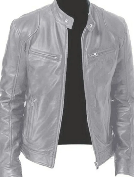 Outlet OUKU Men's Faux Leather Jacket Transition Jacket Biker Jacket Motorcycle Jacket Daily Thermal Warm Rain Waterproof Fall & Winter Solid Colored Stand Collar Regular Regular Fit Silver Black White Yellow