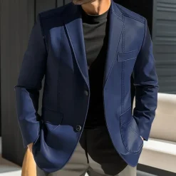 Discount OUKU Men's Faux Leather Jacket Blazer Outdoor Vacation Daily Wear Fashion Streetwear Fall Winter Polyester Faux Leather Plain Pocket Buttons Windproof Warm Single Breasted Blazer Black Red Brown