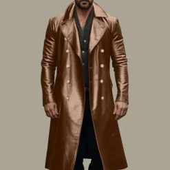 Discount OUKU Men's Faux Leather Jacket Transition Jacket Going out Spring & Fall Faux Leather Windbreaker Outerwear Clothing Apparel Solid Color Lapel Double Breasted