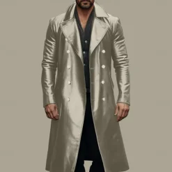 Discount OUKU Men's Faux Leather Jacket Transition Jacket Going out Spring & Fall Faux Leather Windbreaker Outerwear Clothing Apparel Solid Color Lapel Double Breasted