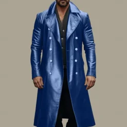 Discount OUKU Men's Faux Leather Jacket Transition Jacket Going out Spring & Fall Faux Leather Windbreaker Outerwear Clothing Apparel Solid Color Lapel Double Breasted