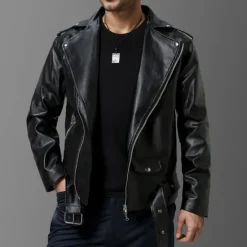 Hot OUKU Men's Faux Leather Jacket Biker Jacket Red Leather Jacket Athleisure Daily Wear Buckle All Seasons Solid / Plain Color Punk Fashion Casual Lapel Regular Faux Leather Black Red Jacket