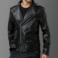 Hot OUKU Men's Faux Leather Jacket Biker Jacket Red Leather Jacket Athleisure Daily Wear Buckle All Seasons Solid / Plain Color Punk Fashion Casual Lapel Regular Faux Leather Black Red Jacket
