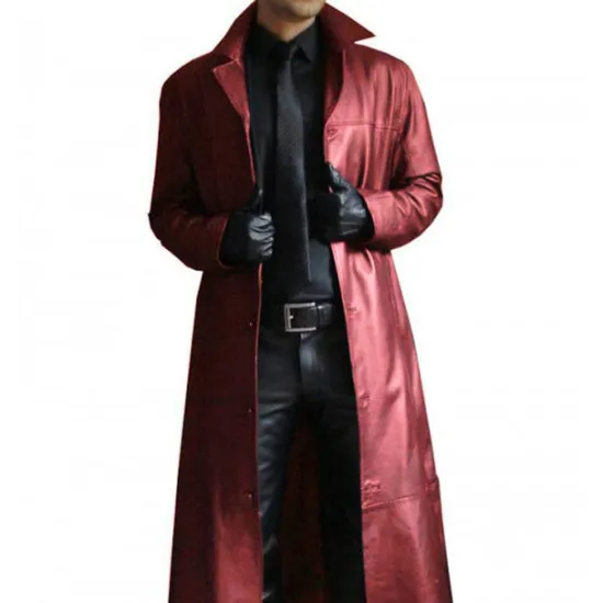 OUKU Men's Faux Leather Jacket Long Trench Coat Fall Winter Faux Leather Windproof Outerwear Clothing Apparel Vintage Pocket Lapel Single Breasted