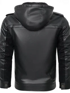Sale OUKU Men's Faux Leather Jacket Biker Jacket Motorcycle Jacket Daily Vacation Fleece Lining Windproof Pocket Convertible Fall & Winter Color Block Fashion Classic Hooded Regular Black Yellow Jacket