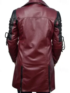 Best OUKU Men's Faux Leather Jacket Biker Jacket Red Leather Jacket Motorcycle Jacket Daily Vacation Windproof Warm Lace up Pocket Fall & Winter Plain Fashion Classic Lapel Long Faux Leather Black Wine Jacket