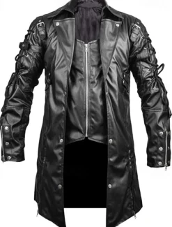 Best OUKU Men's Faux Leather Jacket Biker Jacket Red Leather Jacket Motorcycle Jacket Daily Vacation Windproof Warm Lace up Pocket Fall & Winter Plain Fashion Classic Lapel Long Faux Leather Black Wine Jacket