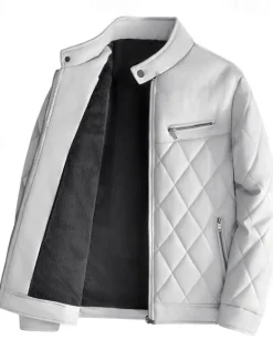 Online OUKU Men's Faux Leather Jacket Fleece Jacket Biker Jacket Motorcycle Jacket Daily Vacation Windproof Warm Pocket Fall & Winter Plain Fashion Classic Stand Collar Regular Black Beige Coffee Jacket