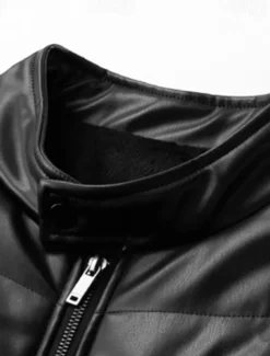 Online OUKU Men's Faux Leather Jacket Fleece Jacket Biker Jacket Motorcycle Jacket Daily Vacation Windproof Warm Pocket Fall & Winter Plain Fashion Classic Stand Collar Regular Black Beige Coffee Jacket