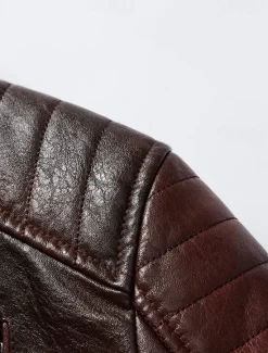 Best OUKU Men's Faux Leather Jacket Fleece Jacket Biker Jacket Motorcycle Jacket Daily Vacation Windproof Warm Pocket Fall & Winter Plain Fashion Classic Lapel Regular Black Red Brown Coffee Jacket