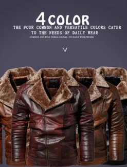 Best OUKU Men's Faux Leather Jacket Fleece Jacket Biker Jacket Motorcycle Jacket Daily Vacation Windproof Warm Pocket Fall & Winter Plain Fashion Classic Lapel Regular Black Red Brown Coffee Jacket