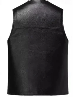 Best OUKU Men's Faux Leather Jacket Vest Gilet Wedding Event / Party Daily Fashion Business Spring & Summer Button Pocket Polyester Comfortable Plaid Single Breasted One-button V Neck Regular Fit Vest Black