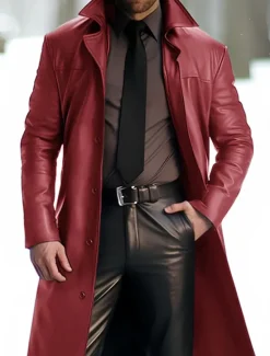 Hot OUKU Men's Faux Leather Jacket Winter Coat Transition Jacket Trench Coat Office & Career Daily Wear Winter PU Thermal Warm Windproof Outerwear Clothing Apparel Fashion Warm Ups Plain Pocket Lapel Single