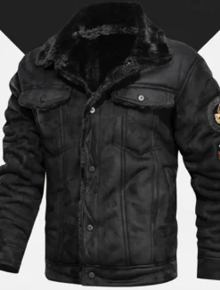 Clearance OUKU Men's Faux Leather Jacket Winter Jacket Red Leather Jacket Vintage Leather Jacket Daily Vacation Windproof Warm Pocket Fleece Fall & Winter Plain Fashion Classic Lapel Regular Black Brown Khaki Jacket