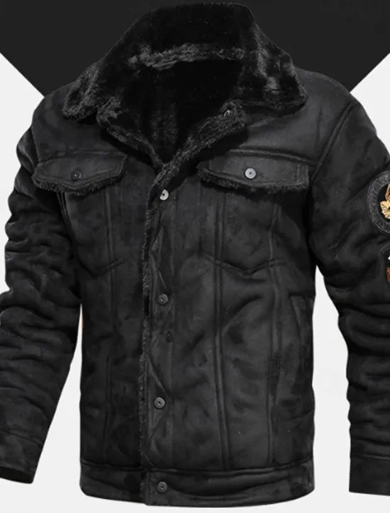 Clearance OUKU Men's Faux Leather Jacket Winter Jacket Red Leather Jacket Vintage Leather Jacket Daily Vacation Windproof Warm Pocket Fleece Fall & Winter Plain Fashion Classic Lapel Regular Black Brown Khaki Jacket