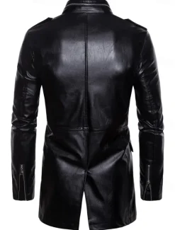 Clearance OUKU Men's Faux Leather Jacket Biker Jacket Motorcycle Jacket Home Office Windbreaker Pocket Winter Spring & Fall Solid Color Vintage Classic Style Regular Jacket Black