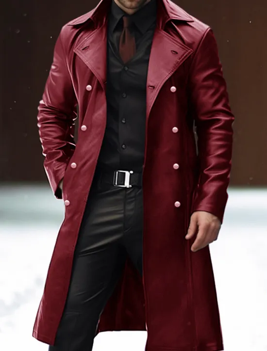 Outlet OUKU Men's Faux Leather Jacket Winter Coat Transition Jacket Peacoat Trench Coat Office & Career Daily Wear Winter PU Thermal Warm Windproof Outerwear Clothing Apparel Fashion Warm Ups Plain Pocket Lapel